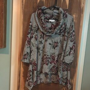 New Directions Gray and Red Patterned Sweater